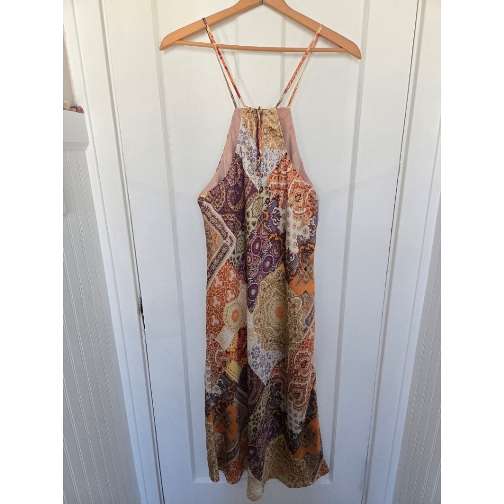 Vici‎ Women's Patchwork Midi Dress Size M Silky Boho Hippie Fairy Scarf Print - Picture 12 of 13